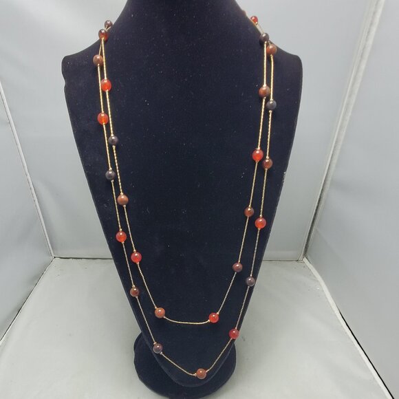 Ali Khan carnelian stone multi color beaded necklace with gold chain - Picture 2 of 11